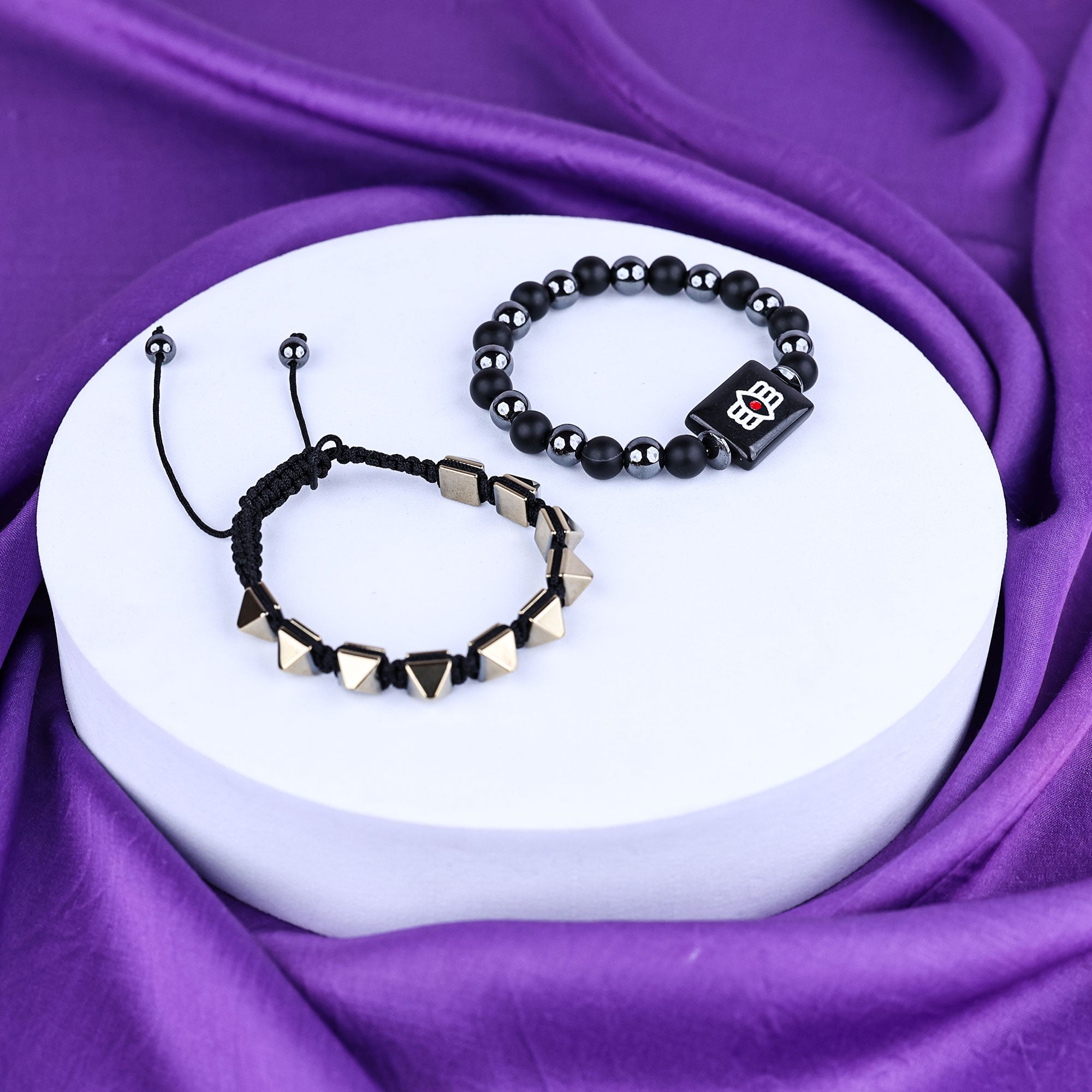 Shiv Netra & Golden Pyrite Pyramid Thread Bracelet - Abhimantrit & Certified